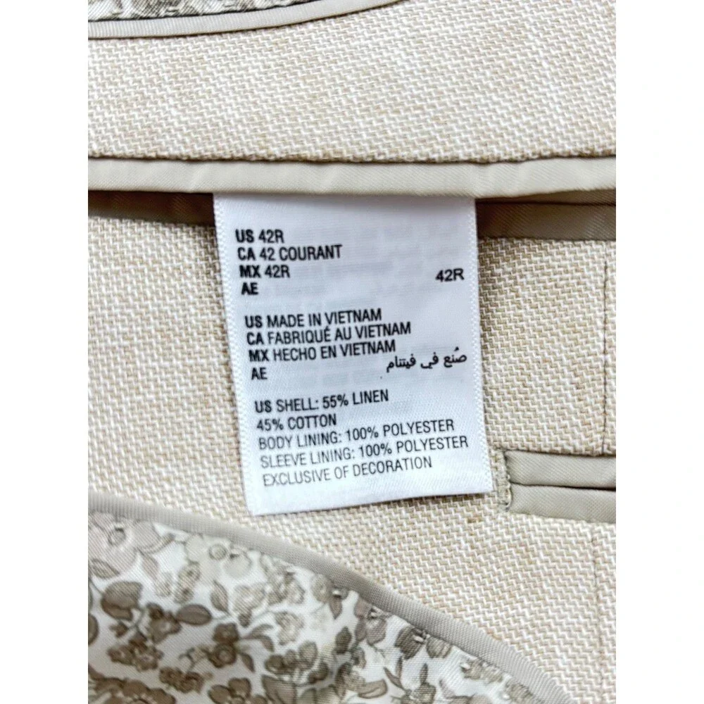 $495 NEW BAR III MENS 42R NATURAL LINEN SLIM 2 PIECE SUIT WITH DRESS PANTS 36X32